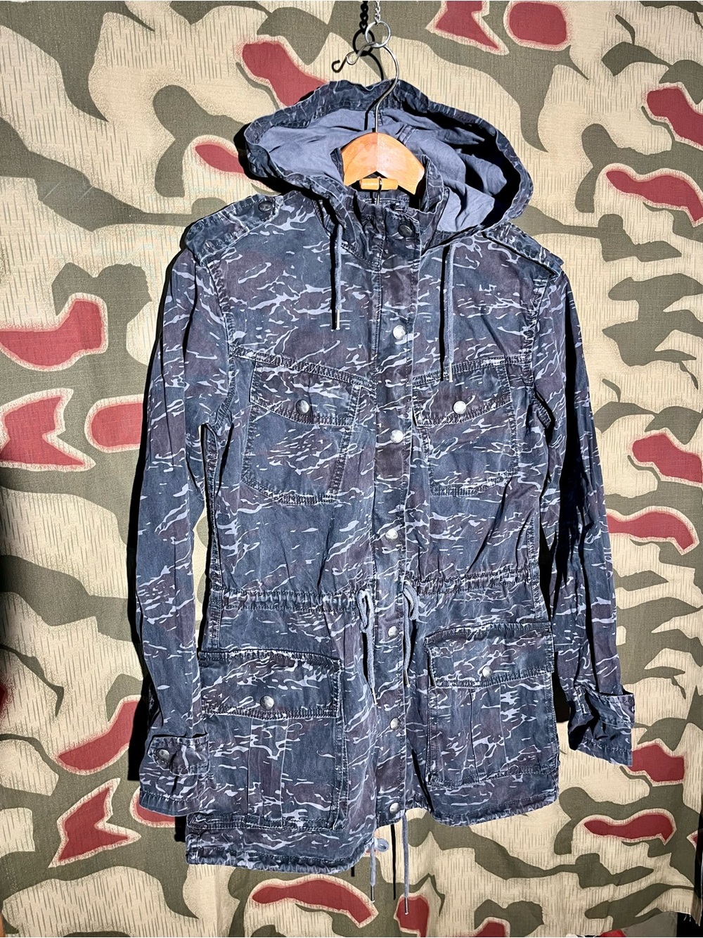 Talula Navy Blue Camouflage Hooded Anorak Jacket